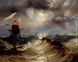 Whaleback Lighthouse, Portsmouth, New Hampshire Paintings - The Irwin Lighthouse, Storm Raging by James Wilson Carmichael